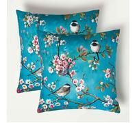HOMESCAPES Coussin d’extérieur imperméable Bleu Oiseaux, Coussin de Jardin carré 45x45 cm, Décoration Jardin extérieur - Lot de 2