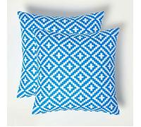 Coussin extérieur imperméable - Coussin décoratif 45x45 cm - Bleu Zoe - Lot de 2 - HOMESCAPES