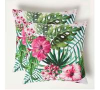 Coussin extérieur imperméable - Coussin décoratif 45x45 cm - Hibiscus - Lot de 2 - HOMESCAPES
