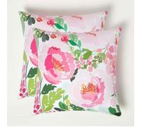 Coussin extérieur imperméable - Coussin décoratif 45x45 cm - Pivoines - Lot de 2 - HOMESCAPES