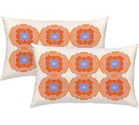 Coussin Exterieur Impermeable Crème Fleur Housse Coussin 40x80 cm E#284 | Lin Double Face Imprimé Taie Oreiller de Canapé pour Salon Intérieur/extérieur Maison Decoratif Salon de Jardin Cadeaux