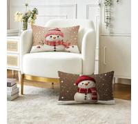 Coussin Exterieur Impermeable Hiver Housse Coussin 40x80 cm Lot de 2, Bonhomme de neige Décoratif Canapé Taie Oreiller, Lin Housse de Coussins Rectangulaire pour Extérieur Jardin Salon Chambre O-356