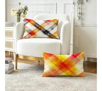 Coussin Exterieur Impermeable Orange Housse Coussin 30x50 cm Lot de 2, Motif à carreaux Décoratif Canapé Taie Oreiller, Lin Housse de Coussins Rectangulaire pour Extérieur Jardin Salon Chambre O-8739