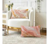 Coussin Exterieur Impermeable Rose Housse Coussin 40x80 cm Lot de 2, Motif marbré Décoratif Canapé Taie Oreiller, Velours Housse de Coussins Rectangulaire pour Extérieur Jardin Salon Chambre O-8383