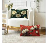 Coussin Exterieur Impermeable Vert Housse Coussin 50x80 cm Lot de 2, Fleur Décoratif Canapé Taie Oreiller, Lin Housse de Coussins Rectangulaire pour été Extérieur Jardin Salon Chambre, Cadeau O-566
