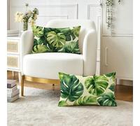 Coussin Exterieur Impermeable Vert Housse Coussin 50x80 cm Lot de 2, Usine Décoratif Canapé Taie Oreiller, Lin Housse de Coussins Rectangulaire pour été Extérieur Jardin Salon Chambre, Cadeau O-787