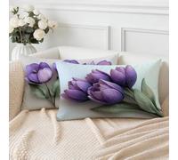 Coussin Exterieur Impermeable Violet Housse Coussin 40x80 cm, Taie Oreiller Tulipe Motif Lin Décoratif Canapé, Housse de Coussins Rectangulaire 40 x 80, pour été Decoration Maison Cadeaux S-5621