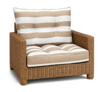 Coussin extérieur salon jardin Ensemble: siège 60x60 cm et dossier 40x60 cm - lounge pour meubles rotin fauteuil banc balcon terrasse - déperlant matelassé robuste moelleux Rayures blanc et beige