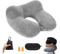 Coussin gonflable Unyqoos® pour le cou, coussin de voyage en PVC avec un revêtement en velours doux, support ergonomique à 360°, inclut un masque de sommeil et des bouchons d'oreille, idéal pour l'avi