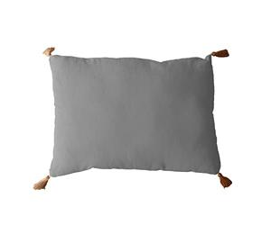 Coussin Gris Clair avec 4 Pompons Jute - Rectangulaire 50x70 cm - 100% Coton certifié Oeko Tex - Oreiller décoratif de qualité - Collection Panama - Enjoy Home