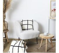 Home Deco Factory - Coussin CARREAUX Sherpa - Déhoussable - 40x40 cm - Blanc