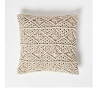 HOMESCAPES Coussin bohème macramé Willow, Coussin carré 45x45 cm, Coussin Tricot décoratif