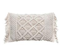 Coussin Macramé À Franges Coton Ivoire 30x50 Cm