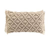 Paris Prix Coussin macramé déhoussable Indy 30 x 50 cm coton 100% franges Marron