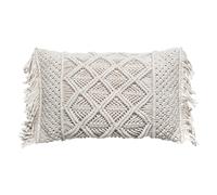 Coussin Macramé rectangulaire 30x50cm Palm avec franges - Blanc Ivoire