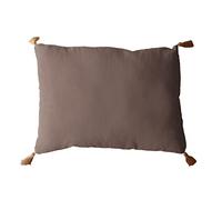 Coussin Marron avec 4 Pompons Jute - Rectangulaire 50x70 cm - 100% Coton certifié Oeko Tex - Oreiller décoratif de qualité - Collection Panama - Enjoy Home