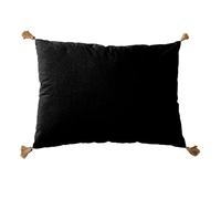 Coussin Noir avec 4 Pompons Jute - Rectangulaire 50x70 cm - 100% Coton certifié Oeko Tex - Oreiller décoratif de qualité - Collection Panama - Enjoy Home