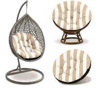 Amazinggirl Coussin Fauteuil Suspendu 110 cm - Coussin Oeuf Suspendu & Papasan Rond - Grande Assise déperlante rembourrée pour Jardin Terrasse Véranda Salon et Intérieur Rayures Blanc et Beige
