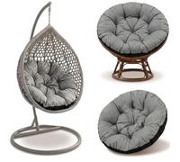 Coussin Papasan 110 cm Gris Lin Écologique - Coussin Rond pour Fauteuil Rotin et Suspendu
