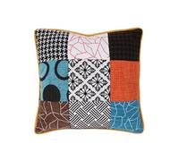 HOME DECO FACTORY - HD6499 Coussin Patchwork Déhoussable Multicolore - Conçu pour Canapé - Décoration Textile - 40 x 40 cm - Couleurs Blanc Noir Orange Turquoise Marron