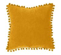 Atmosphera – Coussin à pompons Jao – 40 x 40 cm – Jaune ocre
