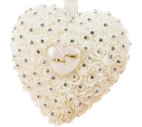 Coussin pour alliances - Coussin de mariage - Coussin en forme de cœur - Cadeau de mariage - Orné de perles et de roses - 22 x 20 cm - Blanc