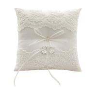 Coussin pour alliances de mariage en dentelle et perles 21 cm