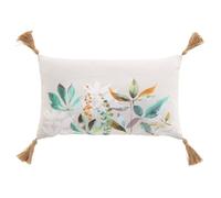Coussin rectangulaire 30 x 50 cm vert coton/polyester motif Dilaris, pompons