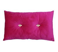 Coussin Rectangulaire Bumble Bee Scatter - Rose Fuchsia - Faux Velours Look And Feel - Boutons Jeweled Bee Métal - Polyfilled - 100% Polyester - 30 X 50 Cm (12" X 20" Pouces) - Fabriqué Par Riva Paole