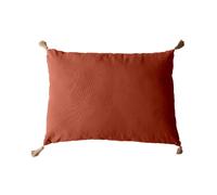 Coussin rectangulaire Panama avec 4 pompons en jute - 70 cm x 50 cm - Orange terre cuite