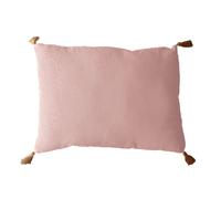 Coussin rectangulaire Panama avec 4 pompons en jute - 70 cm x 50 cm - Vieux rose