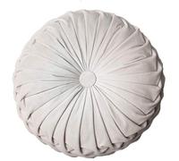 Coussin rond en velours Unyqoos®, diamètre 38 x 11 cm, design plissé avec un bouton central semi-artisanal, garnissage en fibres de polypropylène et coton, couleur beige – doux et agréable pour la pea