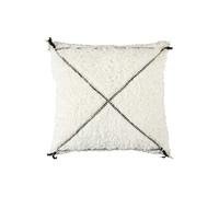 Coussin Sherpa 40x40cm Blanc Motif Géométrique Tressé Noir - FARYA -