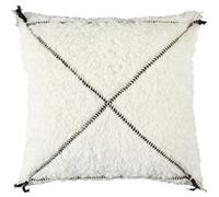 Coussin Sherpa 40x40cm Blanc Motif Géométrique Tressé Noir - FARYA - ALTOBUY Blanc G
