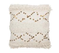 Coussin Tufté Franges & Sequins Dubai 45x45cm Blanc