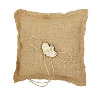 Coussin vintage porte-alliances, toile de jute 18 cm pour mariage