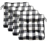 Coussins de chaise de salle à manger Buffalo Check avec attaches 43,2 x | Lot de 4 coussins de siège à carreaux noirs et blancs pour cuisine, salle à manger et terrasse extérieure