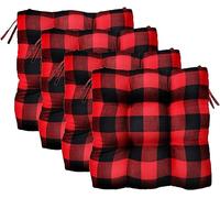 Coussins de chaise de salle à manger Buffalo Check avec attaches 43,2 x | Lot de 4 coussins de siège à carreaux noirs et blancs pour cuisine, salle à manger et terrasse extérieure