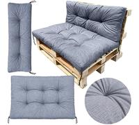 Coussins de jardin pour palette 120 x 80 + 120 x 40, lot imperméable, gris