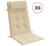 Coussins de siège pour fauteuils et chaises de jardin, avec appui-tête, imperméables, antidérapants et lavables en machine. Longueur : 120 cm. Couleur : beige. Quantité : 6