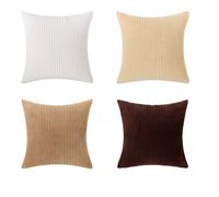 Coussins décoratifs bohèmes - Lot de 4 housses - 45x45 cm - Velours côtelé doux - Couleurs neutres