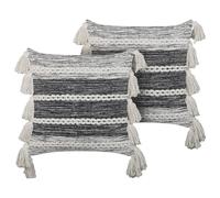 Coussins Décoratifs en Coton avec Pompons Noir et Blanc 45 x 45 cm Lot de 2 Roch