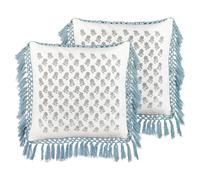 Coussins Décoratifs en Coton Motif Floral Blanc et Bleu 45 x 45 cm Lot de 2 Pall