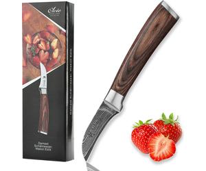 Couteau à éplucher Wakoli Damas, manche en bois de pakka, lame de 6 cm de long, série EDIB