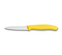 Couteau à légumes 8 cm, lame dentelée, jaune, plastique, Victorinox
