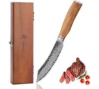 Couteau à steak Silecomplaza Olive HS, lame de 12,5 cm, acier damas de 67 couches, noyau en acier VG10