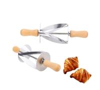 Couteau croissant, 2 pièces couteau à pâte croissant en acier inoxydable manche en bois couteau à rouleau croissant en acier inoxydable