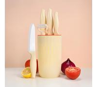 Couteau Cuisine Ceramique, Bloc de Couteaux de Cuisine 5 Pièces, Pratique, Ultra-Léger, Pointu et Confortable, Couteaux Polyvalents, Idéal pour La Viande, Le Poisson, Les Légumes et Les Fruits