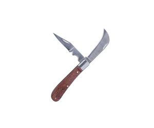 Couteau d’Électricien 2 Lames - Inox Trempé 50-55 HrC, Manche Bois Ergonomique, Lame Droite à Dénudage + Lame Incurvée, Rivets Laiton Brillant - Outil Polyvalent pour Électricien et Bricoleur
