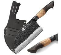 Couteau de boucher, 18,5 cm, acier damas, forgé à la main, manche en bois de chêne